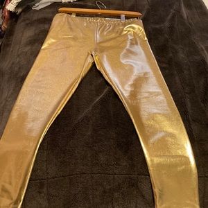 Skinny leg elastic waist gold pull on pants